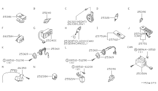 1986 Nissan Stanza Relay Assembly-Horn Diagram for 25630-D0100