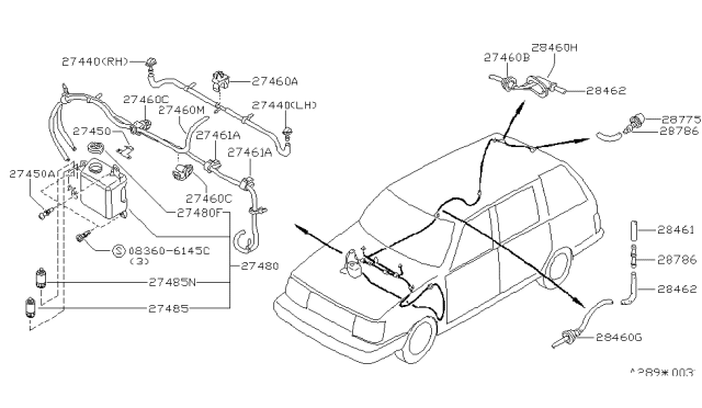 1987 Nissan Stanza Hose Washer Diagram for 27466-89917