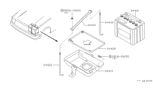 1988 Nissan Stanza Battery & Battery Mounting Diagram