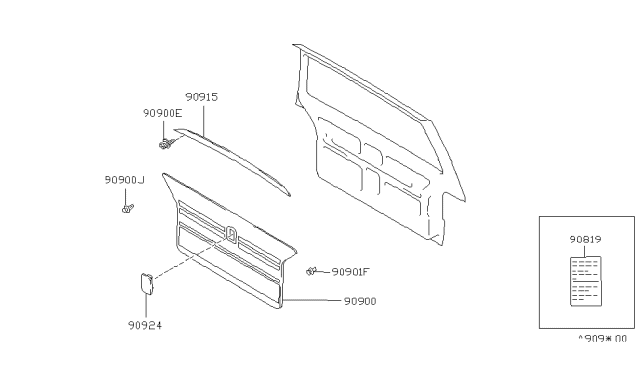 1986 Nissan Stanza FINISHER Back Door Upper Diagram for 90930-29R00