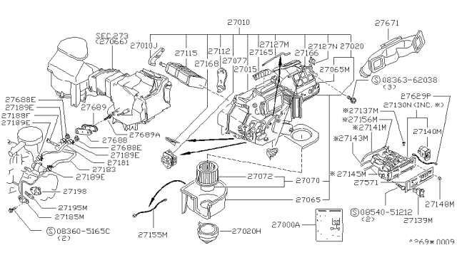 1988 Nissan Stanza A/C Switch Assembly Diagram for 27670-14A00