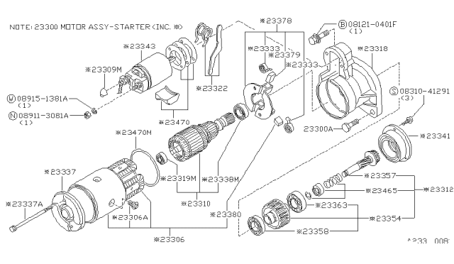 1987 Nissan Stanza Starter Motor Diagram for 23300-04E01