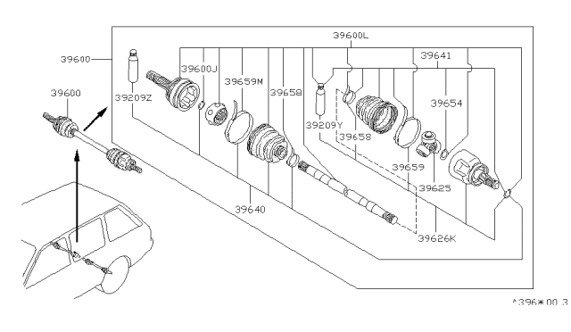 1988 Nissan Stanza Repair Kit Rear Drive Shaft Diagram for 39704-06R25