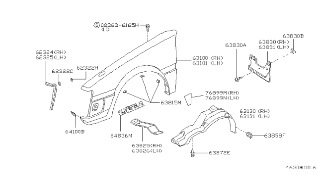 1988 Nissan Stanza Front Fender & Fitting Diagram