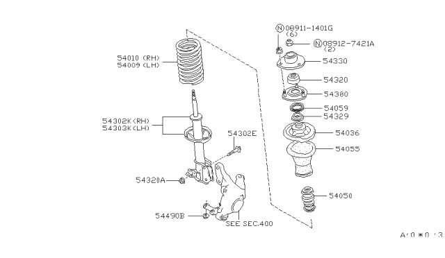 1987 Nissan Stanza STRUT Kit Front LH Diagram for 54303-29R25