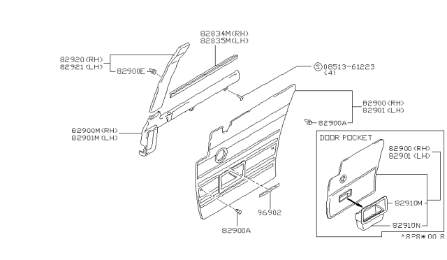 1986 Nissan Stanza Rear Door Trimming Diagram