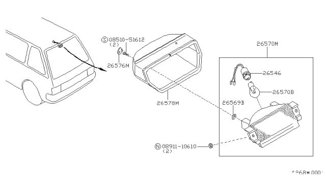 1988 Nissan Stanza Cover Assembly Stop Lamp Diagram for 26598-29R00