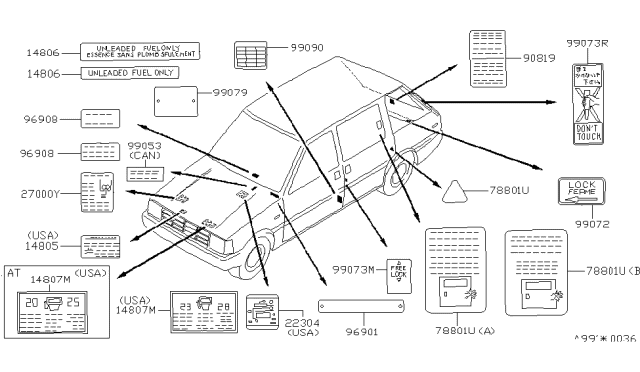 1987 Nissan Stanza PLACARD Tire Limit Diagram for 99090-29R10