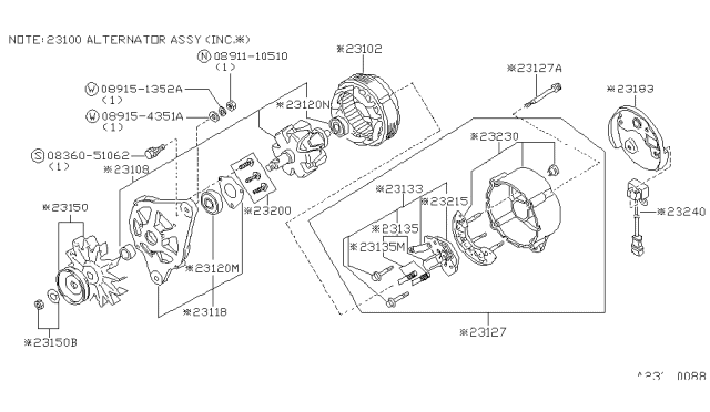 1986 Nissan Stanza ALTERNATOR Diagram for 23100-29R00