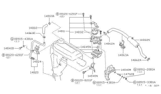 1987 Nissan Stanza Bracket-EAI Valve Case Diagram for 14840-20R01