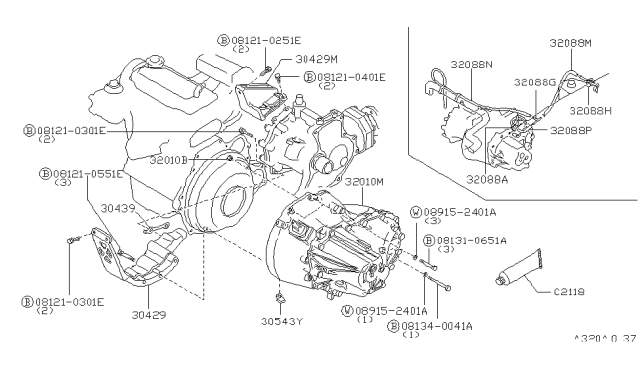 1988 Nissan Stanza Manual Transmission, Transaxle & Fitting Diagram 2