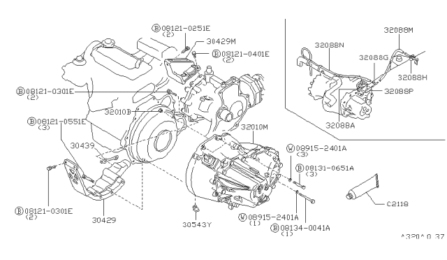 1986 Nissan Stanza Nut-RETAINER Diagram for 32133-06E00