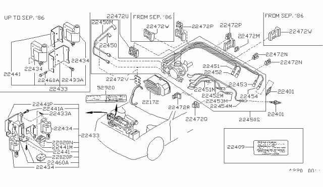 1987 Nissan Stanza Wire Set Diagram for 22450-29R25