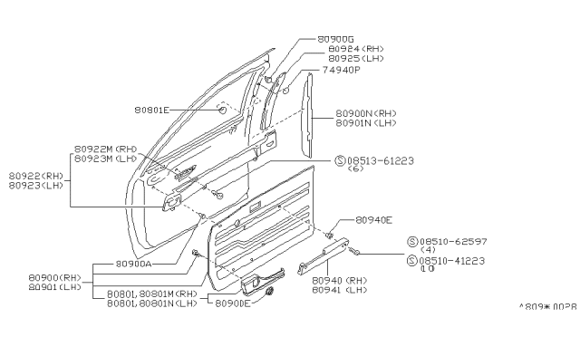 1988 Nissan Stanza FINISHER Front Door Rt Diagram for 80900-29R11