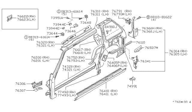 1986 Nissan Stanza Wheel House Rear Inner R Diagram for 76750-20R10