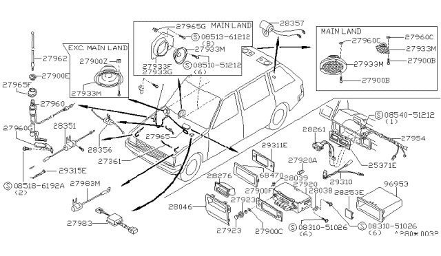 1986 Nissan Stanza Rod ANNTENNA Diagram for 28215-29R00