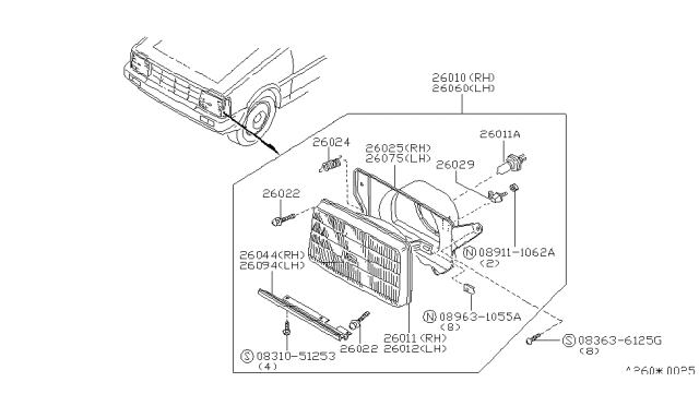 1988 Nissan Stanza Headlamp Unit Diagram for 26064-29R01