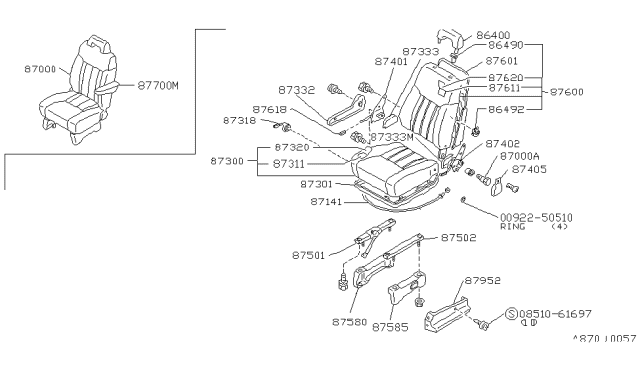 1988 Nissan Stanza Front Seat Armrest Assembly Right Diagram for 87700-29R21