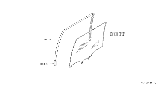 1987 Nissan Stanza Glass Rear Window RH Diagram for 82300-01R00