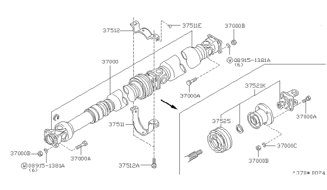 1987 Nissan Stanza Bracket Center Bearing Upper Diagram for 37511-06R10