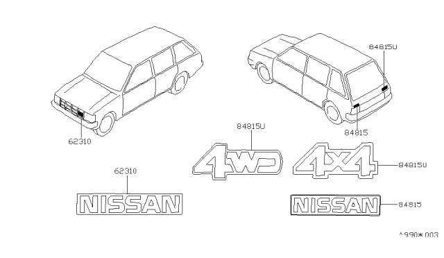 1987 Nissan Stanza Wagon Emblem & Name Label Diagram