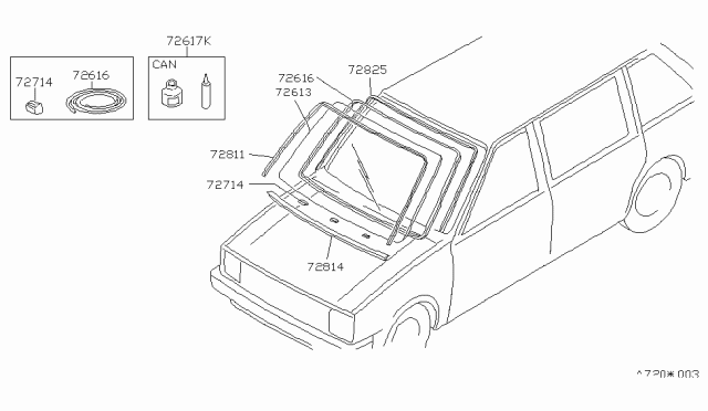 1988 Nissan Stanza Windshield Glass Diagram for 72712-16R00