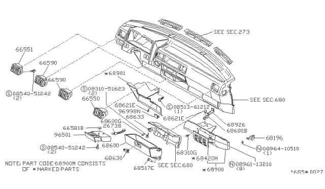 1988 Nissan Stanza Clip Wiring Harness B Blue Diagram for 68192-21R01