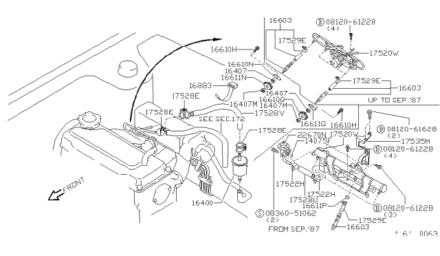 1988 Nissan Stanza Pipe Assembly Fuel Diagram for 17520-29R03