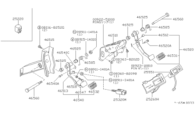 1986 Nissan Stanza Pedal Assy-Clutch Diagram for 46540-29R02