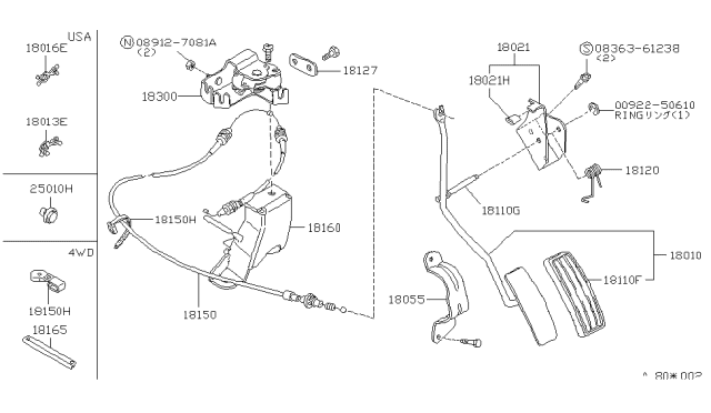 1987 Nissan Stanza Wire-Accelerator Assembly Diagram for 18201-20R00