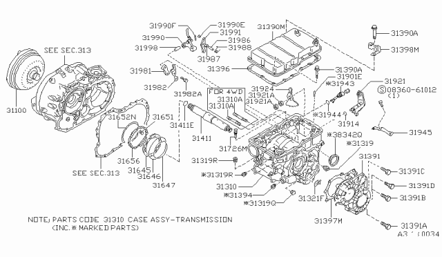 1986 Nissan Stanza TRANSMSSION Case Diagram for 31310-21X10