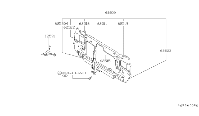 1987 Nissan Stanza Connector-Radiator Core Support RH Diagram for 62518-01R00