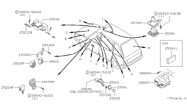 1987 Nissan Stanza Amplifier INTEMT WIPER Diagram for 28510-21R10