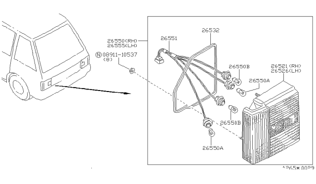 1988 Nissan Stanza Harness Assembly Diagram for 26551-16R00