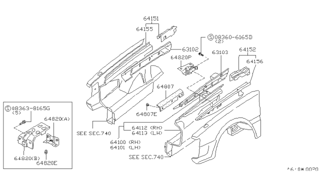 1988 Nissan Stanza REINF-HOODLEDGE RH Diagram for 64180-16R00