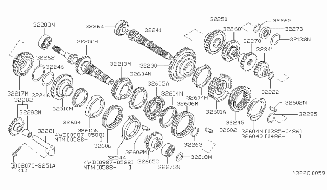 1988 Nissan Stanza Gear Input Shaft Diagram for 32201-06R00