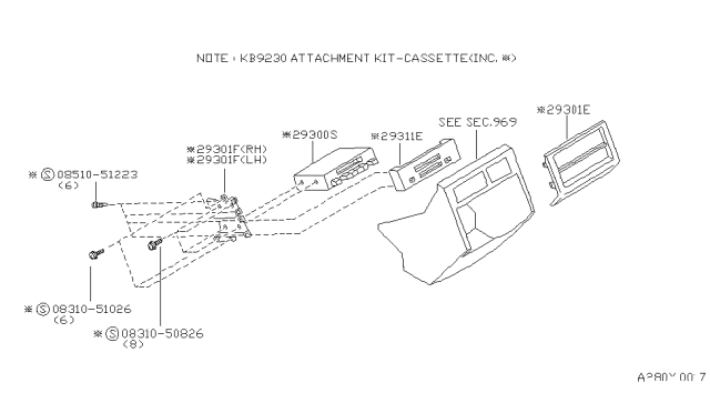 1987 Nissan Stanza Cassette Install Kit Diagram for B9230-29R00