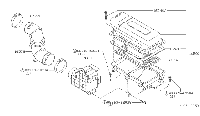 1986 Nissan Stanza Air Cleaner Diagram for 16500-18R00