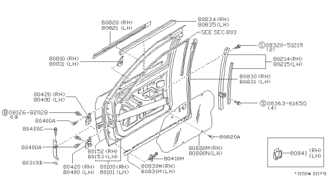 1986 Nissan Stanza SASH Front Door LH Diagram for 80213-21R00