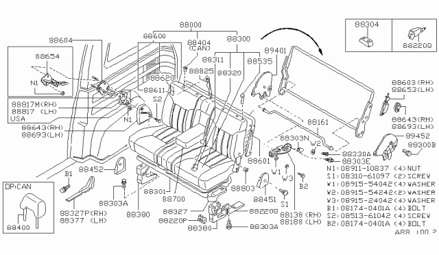 1986 Nissan Stanza Seat Assembly Rear Diagram for 88000-20R65