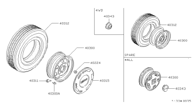 1988 Nissan Stanza Disc Wheel Ornament Diagram for 40343-29R00