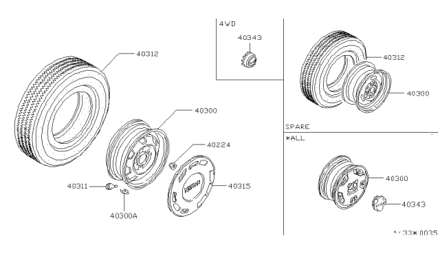 1988 Nissan Stanza Disc Wheel Cap Diagram for 40315-29R15