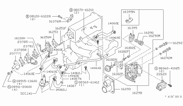 1986 Nissan Stanza Throttle Body Diagram for 16118-29R10