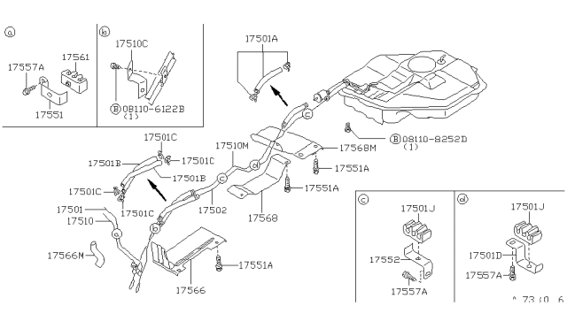 1987 Nissan Stanza Tube Fuel Diagram for 17501-20R00