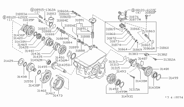 1988 Nissan Stanza Gear Internal Diagram for 31450-21X01