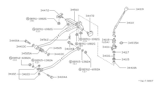 1988 Nissan Stanza Knob-Control Lever Diagram for 32865-29R00