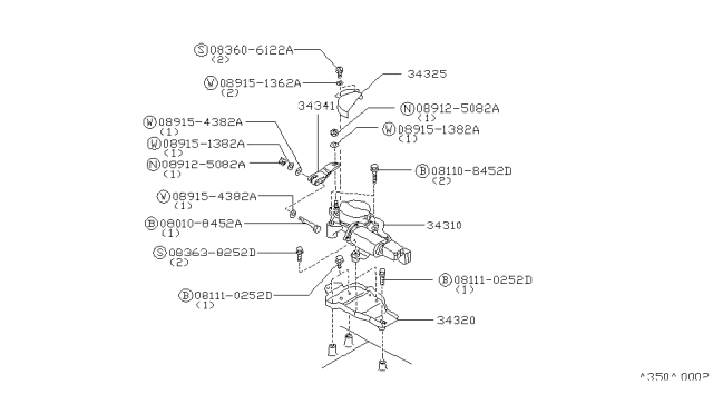 1986 Nissan Stanza Lever Transfer Diagram for 34341-06R00