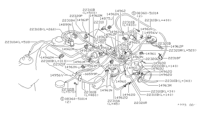 1987 Nissan Stanza Hose-Vacuum Control Diagram for 22321-D3303