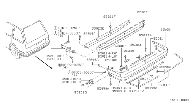 1987 Nissan Stanza Bracket Re Bumper L Diagram for 85071-29R00