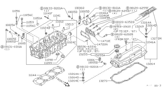 1987 Nissan Stanza Cylinder Head & Rocker Cover Diagram